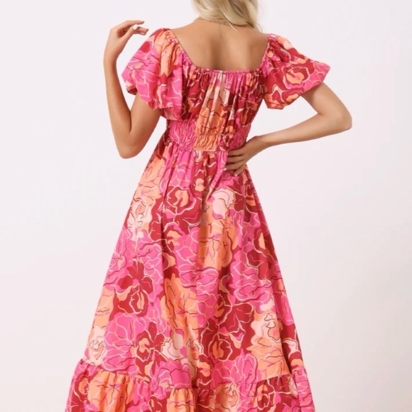 Allegra K Pink and Orange Ruffled Tiered Maxi Dress - Picture 2 of 5